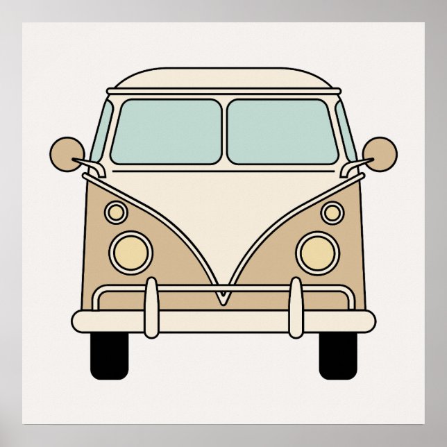 Yellow Tan Vintage Retro Camper Van Bus Poster (Front)
