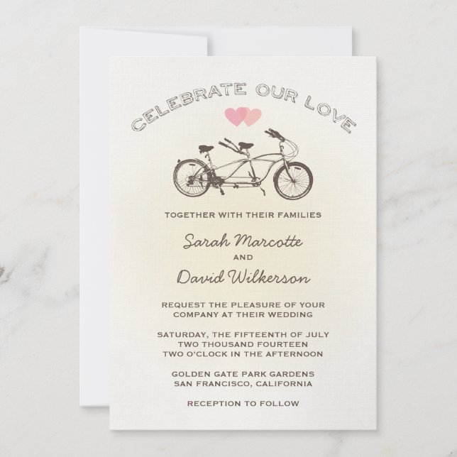Yellow Tandem Bicycle Wedding Invitation (Front)