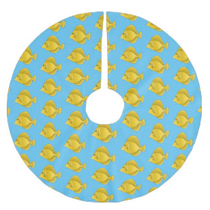 Yellow tang fish cartoon illustration  brushed polyester tree skirt
