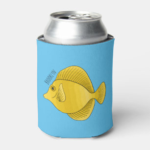 Yellow tang fish cartoon illustration can cooler