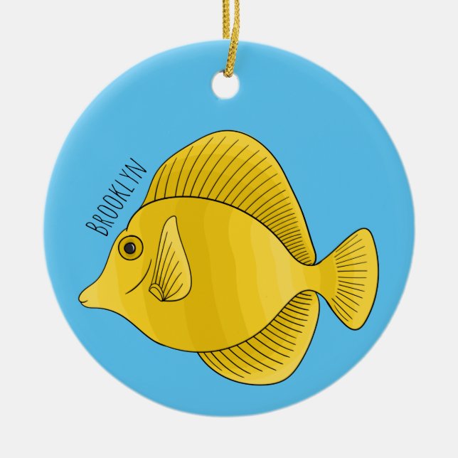 Yellow tang fish cartoon illustration  ceramic tree decoration (Front)