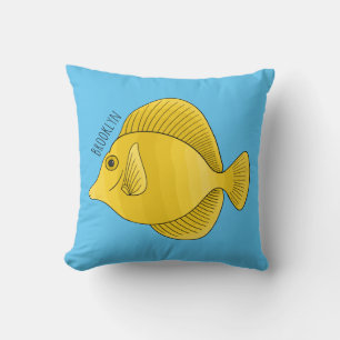 Yellow tang fish cartoon illustration  cushion