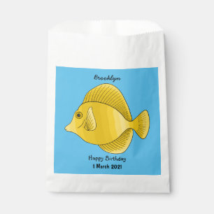 Yellow tang fish cartoon illustration favour bags