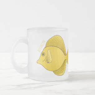 Yellow tang fish cartoon illustration  frosted glass coffee mug