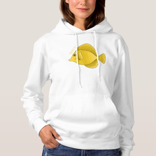Yellow tang fish cartoon illustration hoodie (Front)