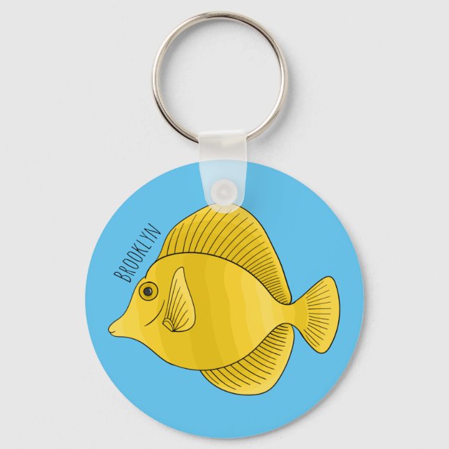 Yellow tang fish cartoon illustration  key ring (Front)