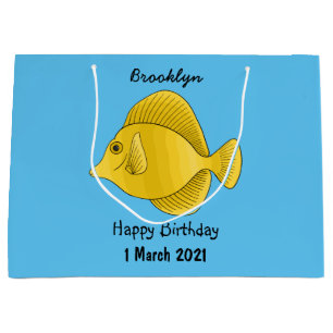 Yellow tang fish cartoon illustration  large gift bag