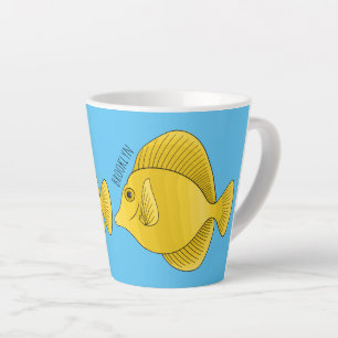 Yellow tang fish cartoon illustration  latte mug