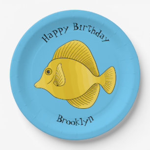 Yellow tang fish cartoon illustration paper plate