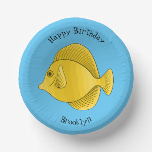 Yellow tang fish cartoon illustration paper plate