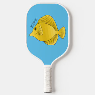 Yellow tang fish cartoon illustration pickleball paddle