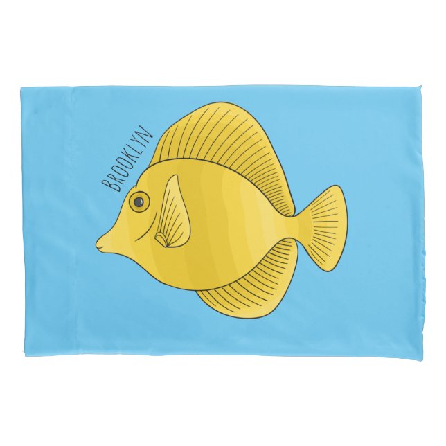 Yellow tang fish cartoon illustration pillowcase (Front)