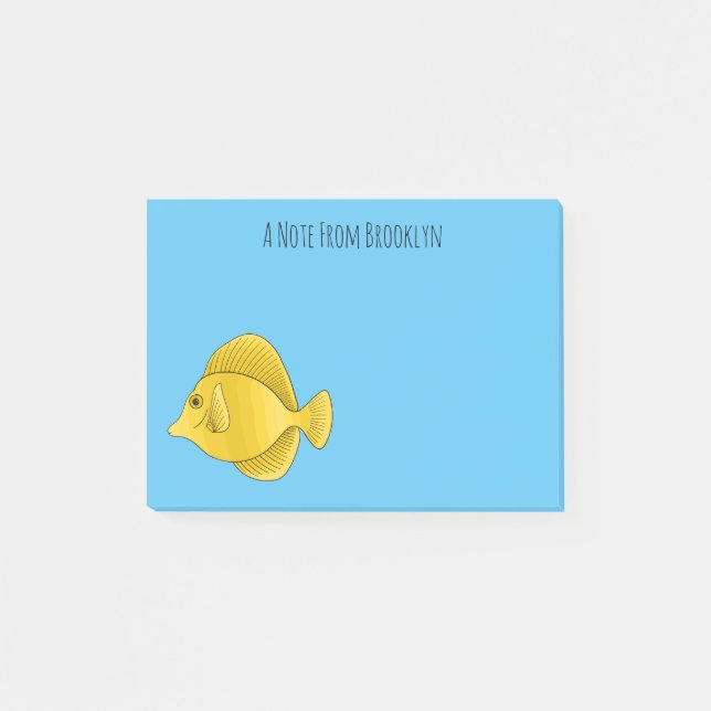 Yellow tang fish cartoon illustration post-it notes (Front)