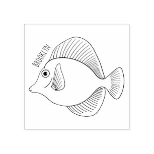 Yellow tang fish cartoon illustration rubber stamp