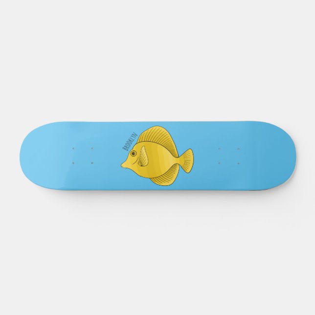 Yellow tang fish cartoon illustration skateboard (Horz)