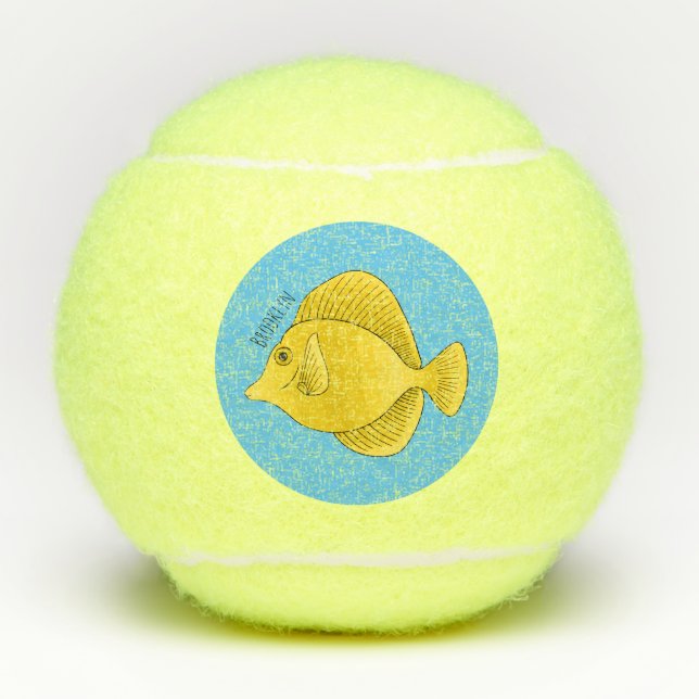 Yellow tang fish cartoon illustration tennis balls (Front)