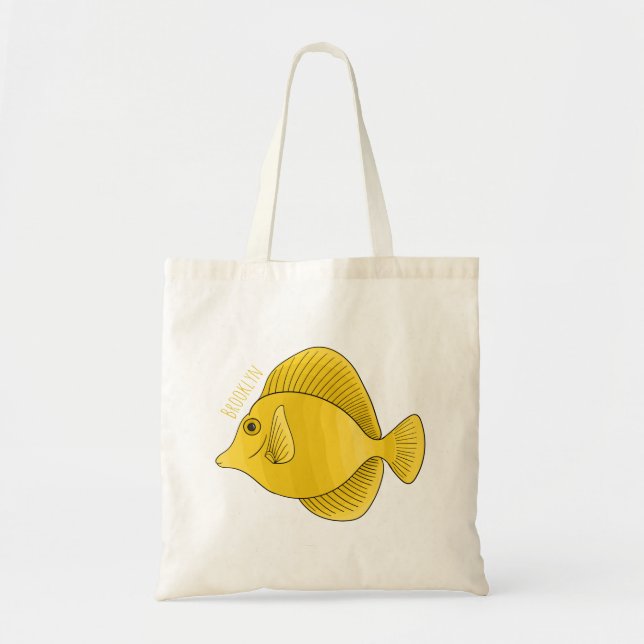 Yellow tang fish cartoon illustration  tote bag (Front)