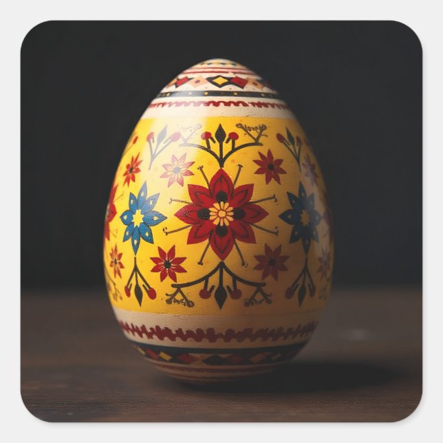 Yellow Tapestry Easter Egg Square Sticker (Front)