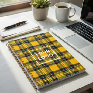 Yellow Tartan Notebook Custom Logo Plaid Pattern
