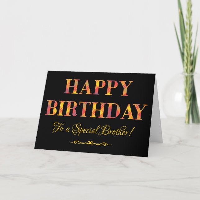 Yellow Tartan on Black Birthday for Brother Card (Front)