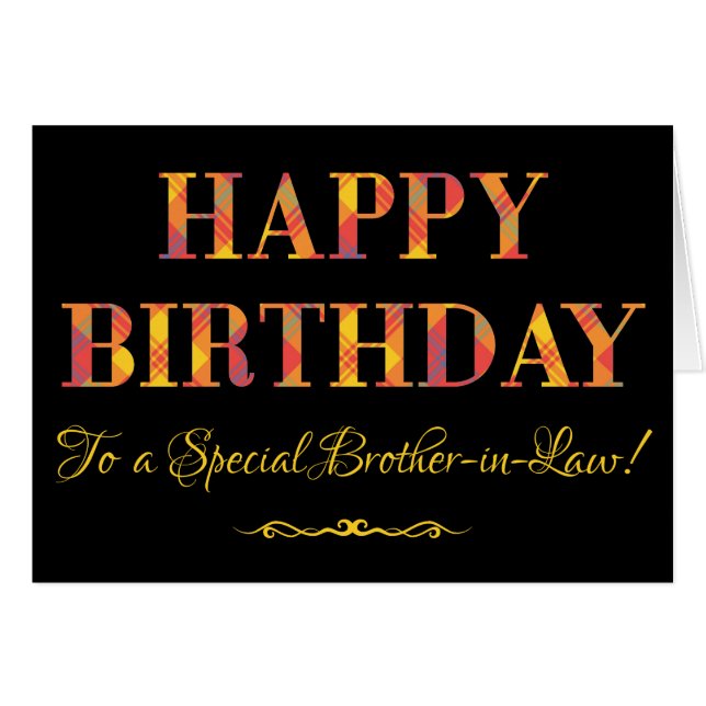 Yellow Tartan on Black Birthday for Brother-in-Law (Front Horizontal)