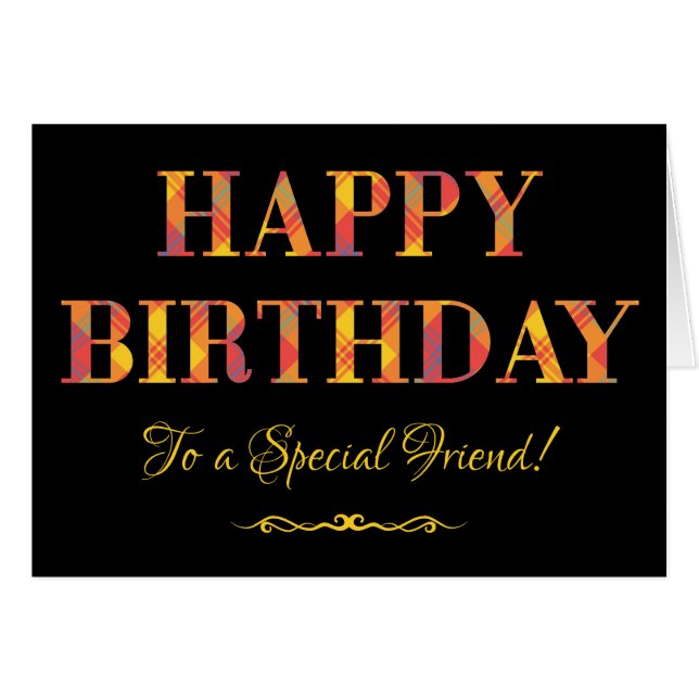 Yellow Tartan on Black Birthday for Special Friend (Front Horizontal)