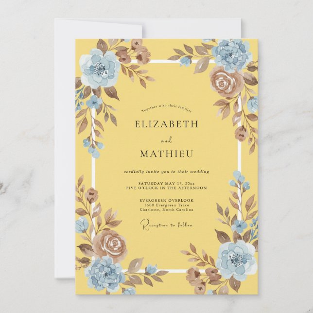 Yellow Taupe Petal Wedding Invitation (Front)