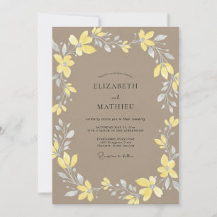 Yellow Taupe Wreath Wedding Invitation
