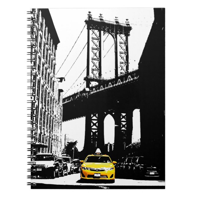 Yellow Taxi Brooklyn Bridge New York City Pop Art Notebook (Front)