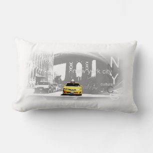 Yellow Taxi Brooklyn Bridge Pop Art Picture Lumbar Cushion