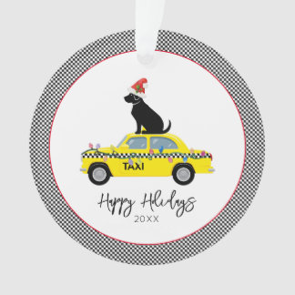 Yellow Taxi Cab Black Lab Happy Holidays Year City Ornament