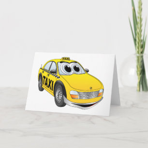Yellow Taxi Cab Cartoon Card