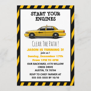 Yellow Taxi Cab City Boys Birthday Invitation