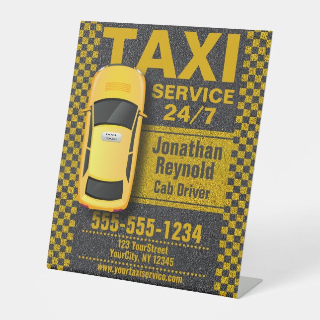 Yellow Taxi Cab Driver Service Business Pedestal Sign (Front)