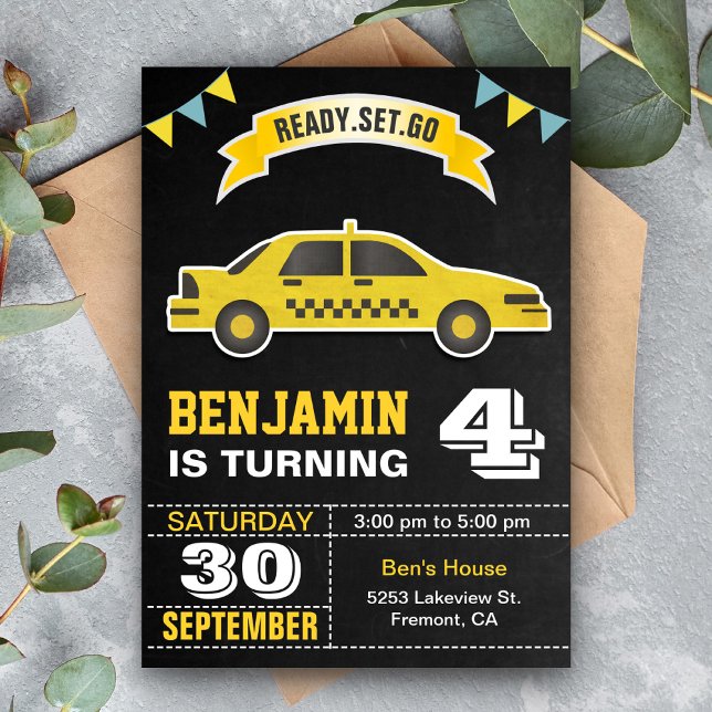 Yellow Taxi Cab Kids Birthday Party Invitation (Creator Uploaded)