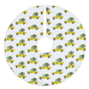 Yellow Taxi Cab NYC Christmas Tree Holiday Decor Faux Linen Tree Skirt