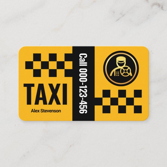 Yellow Taxi Check Boxes Cab Driver Business Card (Front)
