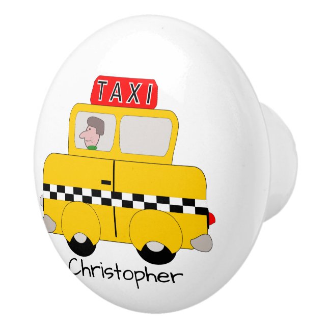 Yellow Taxi Design Personalised Ceramic Knob (Right)