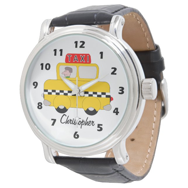 Yellow Taxi Design Personalised Watch (Angled)