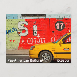 Yellow taxi & graffiti, Ecuador Postcard