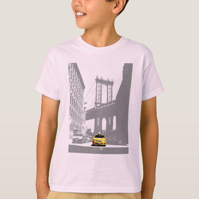 Yellow Taxi New York City Nyc Brooklyn Bridge Boys T-Shirt (Front)