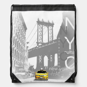 Yellow Taxi Nyc New York City Brooklyn Bridge Drawstring Bag