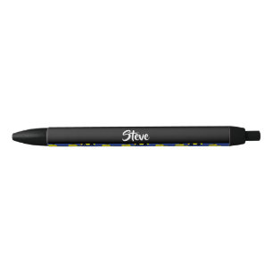 Yellow taxi pattern on blue black ink pen