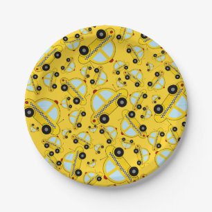 Yellow taxi pattern paper plate