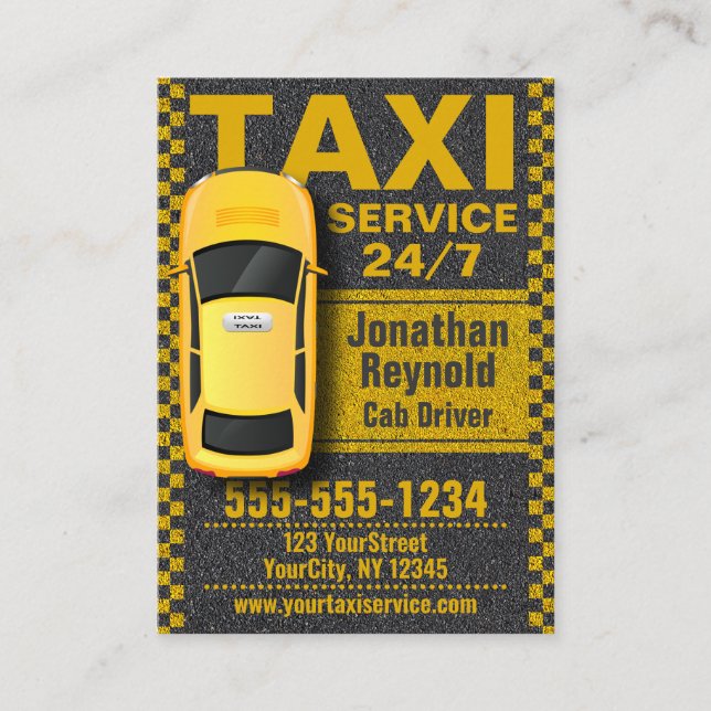 Yellow Taxi Service Cab Driver Business Card (Front)