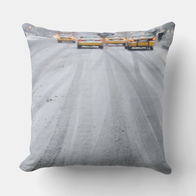Yellow Taxis in Blizzard Cushion (Front)