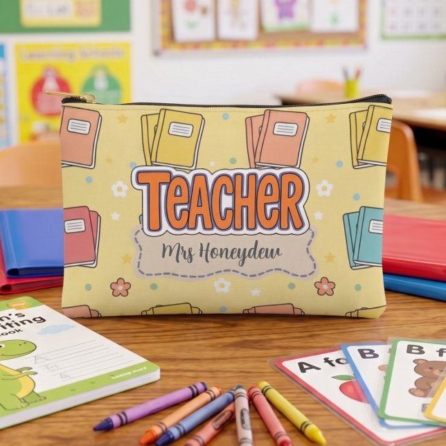 Yellow Teacher Appreciation School Books Accessory Pouch (Creator Uploaded)