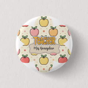 Yellow Teacher School Apple Pattern 3 Cm Round Badge