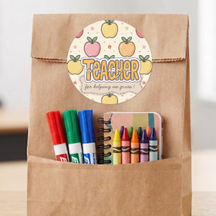 Yellow Teacher School Apple Pattern Classic Round Sticker