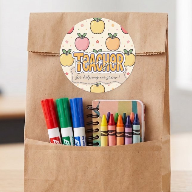 Yellow Teacher School Apple Pattern  Classic Round Sticker (Creator Uploaded)